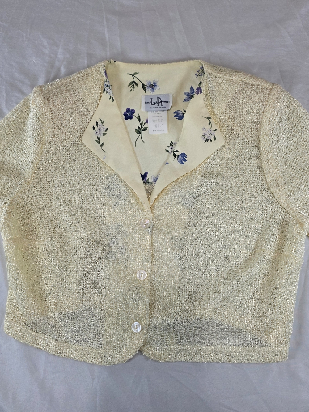 Cream Metallic Knit Tank with Floral Collar